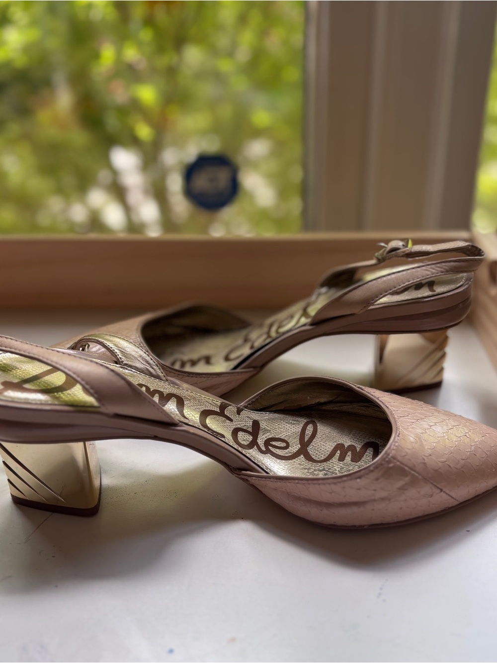 Sam Edelman Beige Slingback Block Heel Pumps